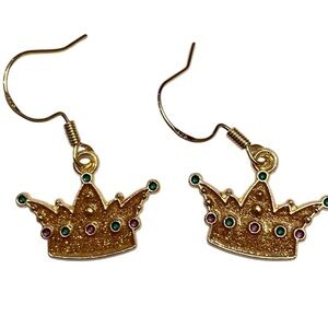 Mardi Gras Theme Crown Dangle Earrings